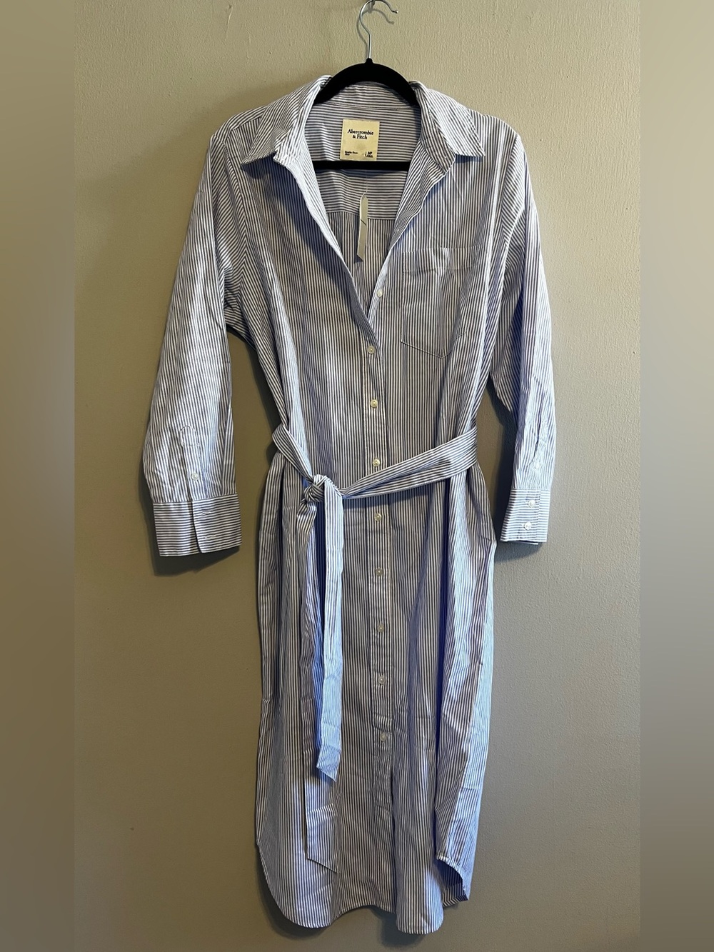 Abercrombie & Fitch Blue & White Stripe Midi Shirt Dress w/ Tie Belt | Women’s M
